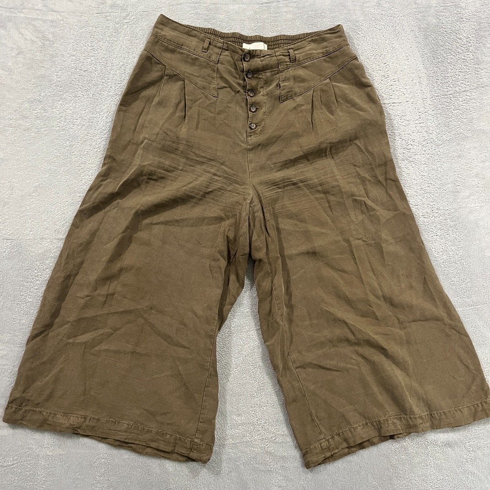 By Anthropologie Pants Women Large Elastic Waist Ankle Cropped Boho Button Fly